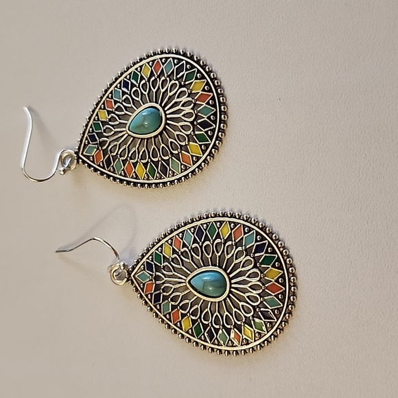 Boho Gypsy Sisters Jewelry - BOHO TEARDROP EARRINGS Simulated Turquoise EP